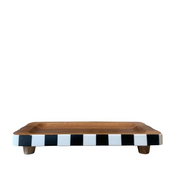 Black & White Checkered Enameled Mango Wood Serving Tray 12x6 Made In India NEW - Picture 8 of 16